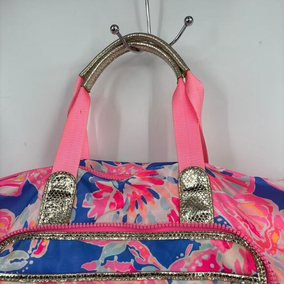 Lilly Pulitzer Wanderlust Packable Tote Extra Large Bay Dreamin Pink Blue Travel - Picture 4 of 14